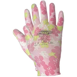 12 Paar Arbeitshandschuhe Montagehandschuhe Polyester - Polyurethan Größe XS-6 helle Blumen