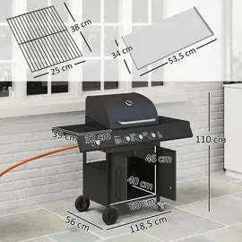 Outsunny Gasgrill Grillwagen 118,5 x 56 x 110 cm Schwarz