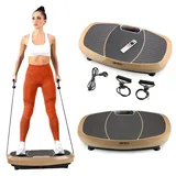Gymtek® Vibrationsplatte, Vibrotrainer - bis 180 kg - 5 Ausbildungsprogramme - 2 Expanderbänder - Bluetooth, Fernbedienung, LCD - Massage, Fitness - Gold