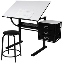 Miadomodo MIADOMODO® Zeichentisch mit Hocker Schreibtisch Arbeitstisch Architektentisch