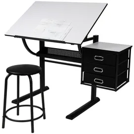 Miadomodo MIADOMODO® Zeichentisch mit Hocker Schreibtisch Arbeitstisch Architektentisch