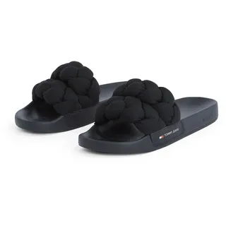 Tommy Jeans Pantolette TOMMY JEANS "TJW BRAIDED SLIDE", Damen, Gr. 36, schwarz, Textil, Schuhe, Sommerschuh, Flats, Schlupfschuh, geflochtene, wattierte Bandage