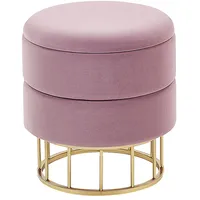 Beliani Pouf Rosa/Gold 42 cm Höhe mit Stauraum Samtstoff goldener Unterteil runde Form Wohnzimmer Schlafzimmer Flur Modern