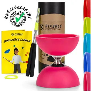 Diabolo Freizeitsport Jonglier-Set Pro (pink) mit kugelgelagerter Achse, Handstäben Ersatzschnur, rosa 120 MM