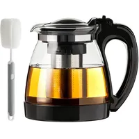 Teekanne Glas 2 Liter, Hitzebeständige Teekanne mit Edelstahl-Siebeinsatz und Reinigungsbürste - Für losen Tee, Grüntee, Kräutertee
