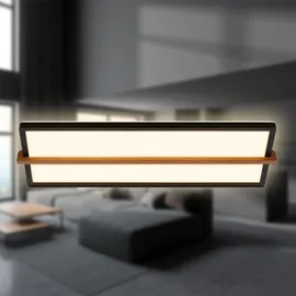 Briloner - LED Deckenlampe mit Holz, indirektes Licht, 3.000K warmweiß, Lampe, Deckenleuchte, Wohnzimmerlampe, LED Panel, Küchenlampe, Deckenbeleuchtung, 60,5x20x4,5 cm, Schwarz