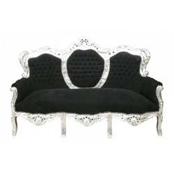 Casa Padrino Barock Sofa Garnitur King Schwarz/Silber - Möbel Wohnzimmer Couch