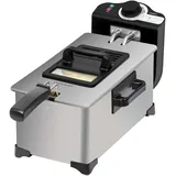 Cecotec Cleanfry Elektrische Fritteuse, 3 l, Full Inox, 2.000 W, Edelstahl, OilCleaner-Filter, Körper, Behälter, Deckel und Korb aus Edelstahl, Deckel mit Fenster und Geruchsfilter