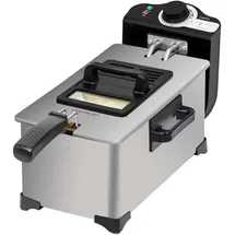Cecotec Cleanfry Elektrische Fritteuse, 3 l, Full Inox, 2.000 W, Edelstahl, OilCleaner-Filter, Körper, Behälter, Deckel und Korb aus Edelstahl, Deckel mit Fenster und Geruchsfilter