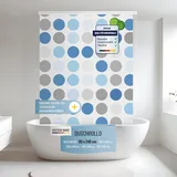 Rapid Teck® Halb-Kassetten Duschrollo 80cm | stilvolles Design Retro Blue Dot | Duschvorhang mit Seilzug | Modernes Duschrollo für Badewanne | Duschrollo für Dusche und kleine Bäder