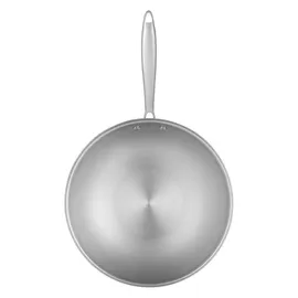 RESTO Kitchenware Wok RESTO KITCHENWARE "Crater tiefe Pfanne aus Tri-Ply (Edelstahl + Aluminium + Edelstahl)", silber (silberfarben), H:7,5cm L:51cm Ø:28cm, Pfannen, Wok, Energieeinsparung 25% durch die dreilagige Basis, ofenfest