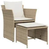 vidaXL Gartenstuhl mit Fußhocker Beige Poly Rattan