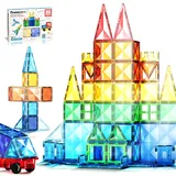 PicassoTiles Magnetische Bausteine in Diamantform, 63 Stück – Fliesenblöcke mit Auto und LKW – Set d