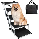 Hundetreppe Auto Klappbar 5-Stufige, 64cm Tragbare Hunderampe Aluminium Hundeleiter, Teleskop Haustiertreppe Hunde Treppe für Kleine und Große Hunde, Belastbar bis 60 kg