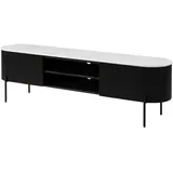 Massivmoebel24 Barcelona TV-Board 200x36x51 cm Schwarz/Marmor Weiß Holz