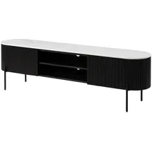 Massivmoebel24 Barcelona TV-Board 200x36x51 cm Schwarz/Marmor Weiß Holz
