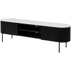 Massivmoebel24 Barcelona TV-Board 200x36x51 cm Schwarz/Marmor Weiß Holz