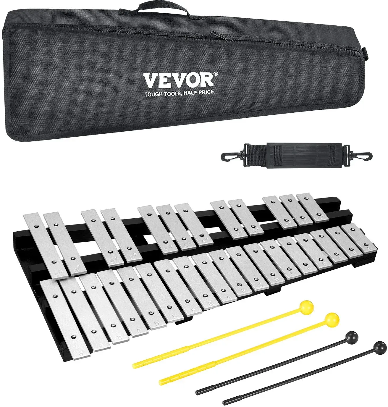 VEVOR Glockenspiel-Xylophon 30 Tönen Glockenset Schlägeln Trommelstöcken