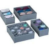 Relaxdays Organizer, 4-teiliges Set, für Kleiderschrank & Schublade, für Unterwäsche, grau,