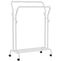 Kleiderständer auf Rollen, 2 Kleiderstange, Garderobenstange, Garderobenständer aus Stahlrohren, bis 100 kg belastbar, 103,5 cm breit, weiß