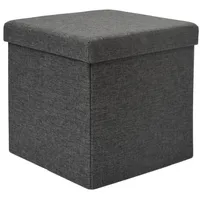 Dune Design DuneDesign Faltbarer Sitzhocker 38cm Fußhocker Polsterhocker mit ca 42L Stauraum Sitzwürfel Sitzkasten Ottomane Leinen Dunkelgrau