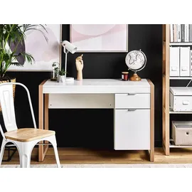 Beliani Moderner Bürotisch Schublade Schrank weiß/heller Holzfarbton Melamin PVC Johnson