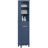 SoBuy Hochschrank mit 1 Tür und 3 Ablagen Badezimmerschrank Badezimmermöbel Blau Holzwerkstoff, Holz, 35x170x30 cm, Badezimmer Badezimmerschränke, Hochschränke