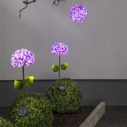 LED Solarstab Hortensie - pink - 27 kaltweiße LED - H: 77cm, D: 16cm - Dämmerung...