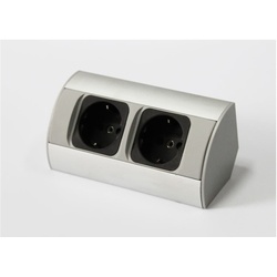 kalb   2-fach Ecksteckdosenleiste zur Montage, 2x 230V Steckdose, Anschlusskabel ohne Stecker, silber/schwarz