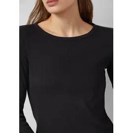 s.Oliver Geripptes Langarmshirt im Slim Fit mit Stickerei - schwarz - 34