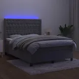 vidaXL Boxspringbett mit Matratze & LED Hellgrau 140x200 cm Samt