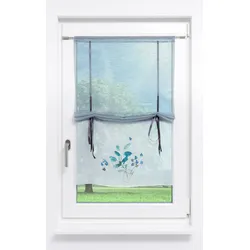 Raffrollo/Bändchenrollo von Lysel - Flachs Blumen (BxH) 60cm * 90cm himmelblau