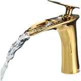 Leekayer Badezimmer Wasserhahn 1 Loch Mount Heißes Kaltes Becken Mischer Hahn Einhebel Messing Wasserfall Wasserhahn Gold Finish, LK61106