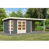 Karibu Gartenhaus Kastorf 7 mit Anbaudach,terragrau,3,6 x 244 cm- terragrau 50% Aktions-Rabatt auf Dacheindeckung & gratis Gartenhaus-Pflegebox