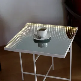 MARELIDA LED Tisch Infinity Endlos Optik Infinity Spiegeltisch Beistelltisch weiß - eckig)