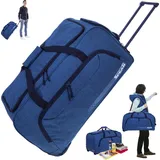 SPEAR Trolley Reisetasche XXL Koffer 85 Liter, Reiserolltasche Tasche Schultergurt groß Spear 910 Mittelblau)) New Blue + Koffergurt - Blau