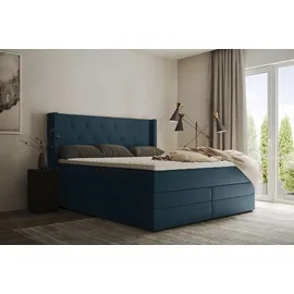 Home Affaire Boxspringbett HOME AFFAIRE "Elegance", blau (türkis), B:181cm L:210cm, Samtoptik (100% Polyester);Struktur (100% Polyester), Komplettbetten, Boxspringbett, mit schöner Knopfheftung, in den Härtegraden H2 & H3, inkl. Schubladen