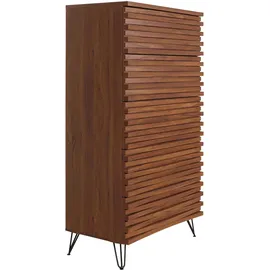 Mendler Kommode HWC-M49, Highboard Schrank, 3D-Design 5 Schubladen MDF Metall 145x80x44cm ~ Walnuss-Optik