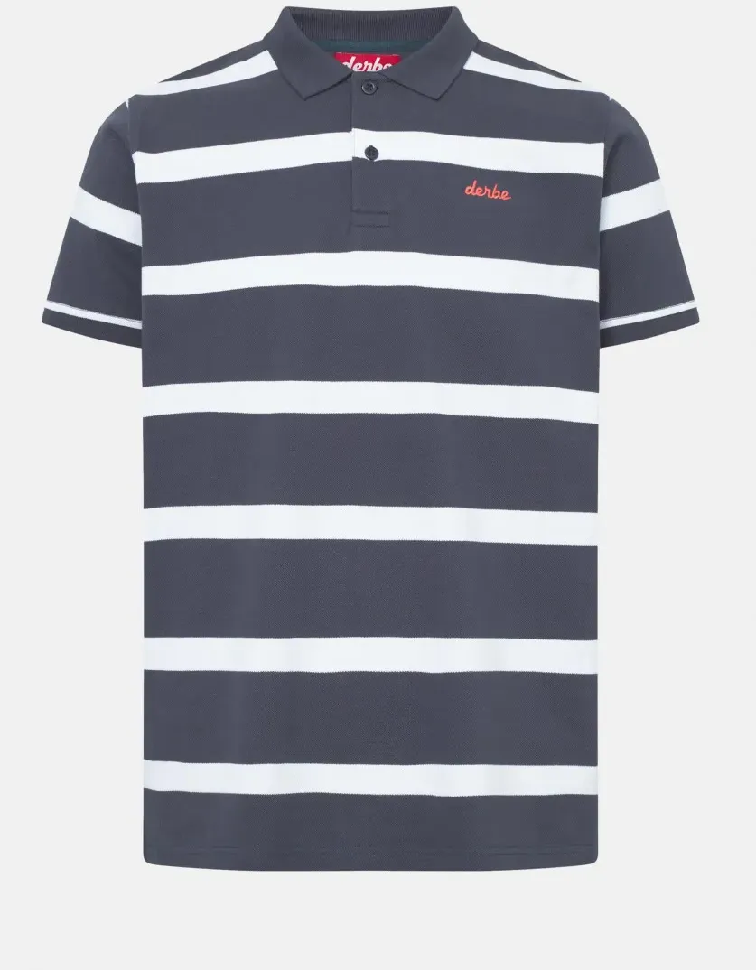 Derbe Polo Shirt Polo Blockstriped Herren Dunkelblau GOTS Organic