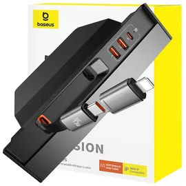 Baseus T-Space Series USB-HUB für Tesla Model 3 / Y mit integriertem 45-W-USB-C-Kabel – Schwarz Auto Adapter, Schwarz