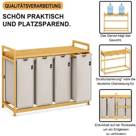 ADEL DREAM AdelDream Wäschekorb 200L, 4 Fächer, Wäschesammler mit Bambusrahmen,