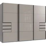 WIMEX Schwebetürenschrank WIMEX "Tilburg", grau (saharagrau, durchgängige türfront glas saharagrau, absetzung grafit), B:270cm H:208cm T:65cm, Spanplatte, Schränke, Schwebetürenschrank, mit Glaselementen