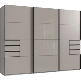 WIMEX Schwebetürenschrank WIMEX "Tilburg", grau (saharagrau, durchgängige türfront glas saharagrau, absetzung grafit), B:270cm H:208cm T:65cm, Spanplatte, Schränke, Schwebetürenschrank, mit Glaselementen