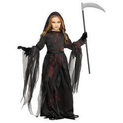 Fun World Kostüm Todesdämonin Kostüm für Mädchen, Blutig-schwarzes Schnitterkostüm für Kinder schwarz 140-152