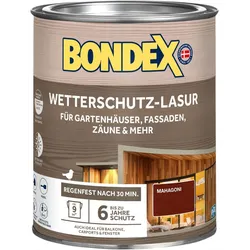 BONDEX Wetterschutz-Lasur für Aussen, Holz-Schutz, UV-Schutz, seidenmatt, Mahagoni, 0,75 l