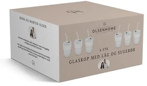 - Glass Cup With Lid & Straws - 6 Pack