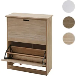 Schuhkipper HWC-K45, Schuhschrank Schuhregal, 81x60x25cm 2 Klappen, MDF aus Paulownia ~ naturbraun