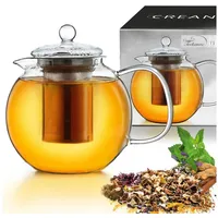 Creano Teekanne Teekanne aus Glas 0,85l, integriertes Edelstahl-Sieb und Glas Deckel, 0,85 l, (1er-Set, 3-St., Teekanne & Deckel), tropffrei weiß