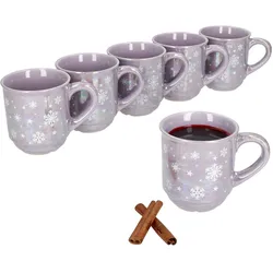 6x Glühweinbecher 0,2L Brillant violett Weihnachtslandschaft Keramik geeicht