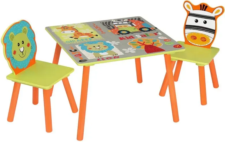 WOLTU Kindertisch mit 2 Stühlen, Tisch- und Stuhlsets, Beine aus Massivholz, Abgerundete Ecken, Sitzgruppe für Kinder Vorschulkinder